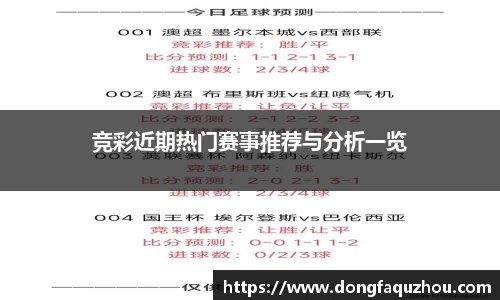 竞彩近期热门赛事推荐与分析一览